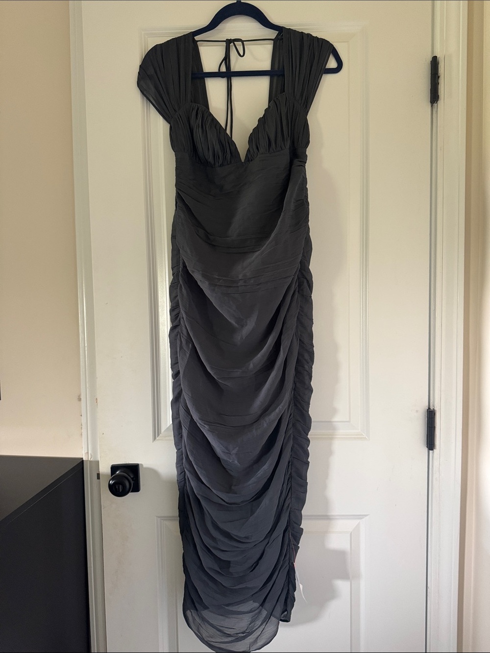 ASOS Charcoal Gray Ruched Midi Dress